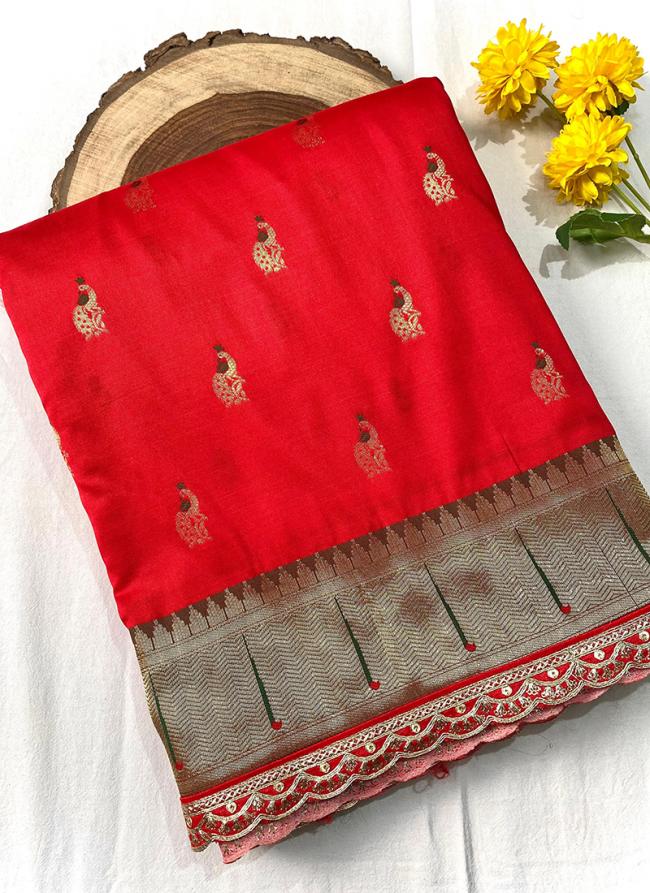 Paithani Silk Red Festival Wear Weaving Saree